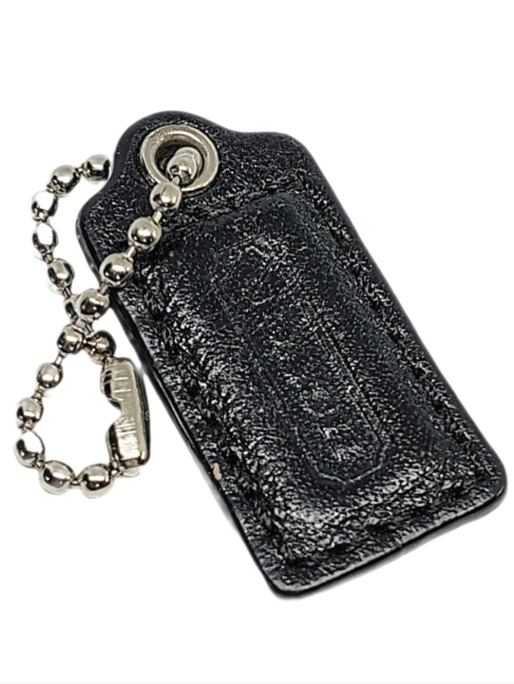 🆕 Vintage 1.5" Coach Black Matte Leather Hangtag Bag Fob Purse Charm Keychain